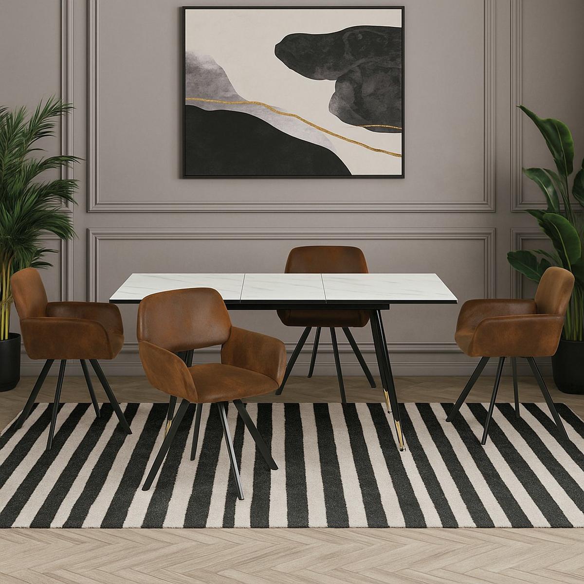 ESSZIMMER SET mit Ausziehbarem Tisch und Drehstühlen - Modernes Design - Schwarz/Braun, Holzwerkstoff/Metall (80/75/160cm) - Urban Meuble