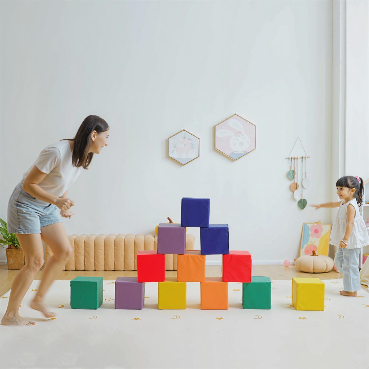 BAUSTEINSET 12er-Set Schaumstoff Bauspielzeug für 1-3 Jahre alt Kinder EPE - Rot/Multicolor, Kunststoff (20/20/20cm) - HOMCOM