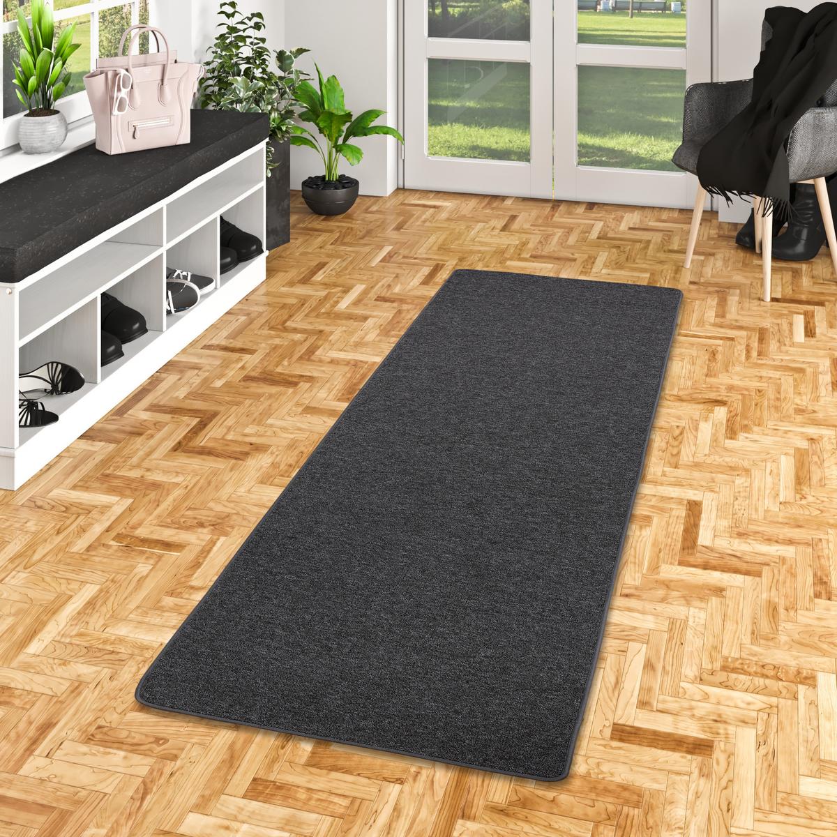 FEINSCHLINGEN VELOUR LÄUFER TEPPICH STRONG - Schwarz/Grau, Textil (100/200cm) - Snapstyle