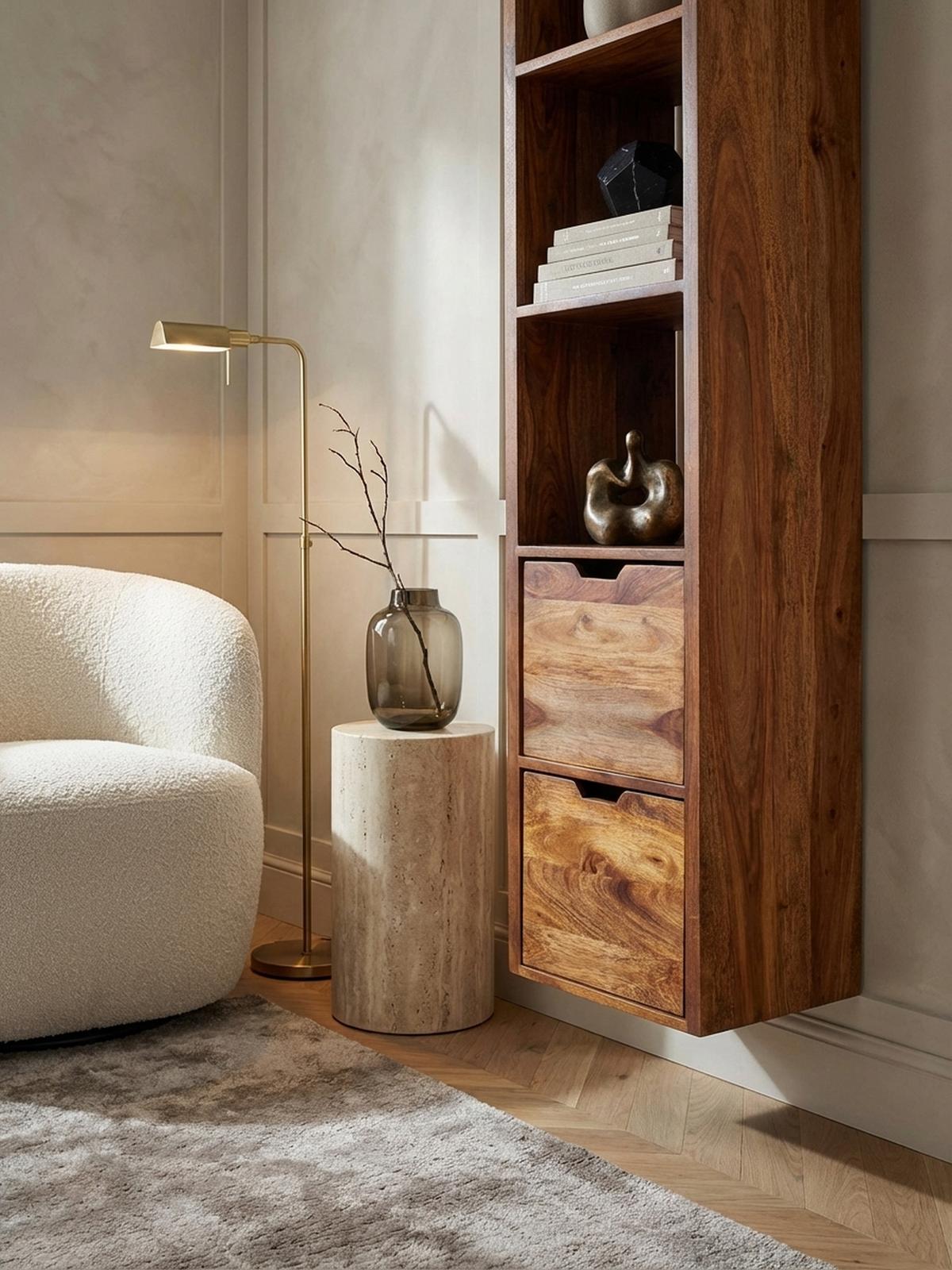 WANDREGAL Massivholz Modern Stil Flexibel mit 5 Ablagen und 2 Schubladen - Braun, Holz (35/150/30cm) - KADIMA DESIGN