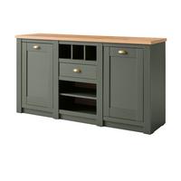 SIDEBOARD grün, Wotan Eiche Landhaus, Kommode mit Weinregal - Dunkelgrün/Messingfarben, Holzwerkstoff/Metall (145/83/41cm) - Furn.Design