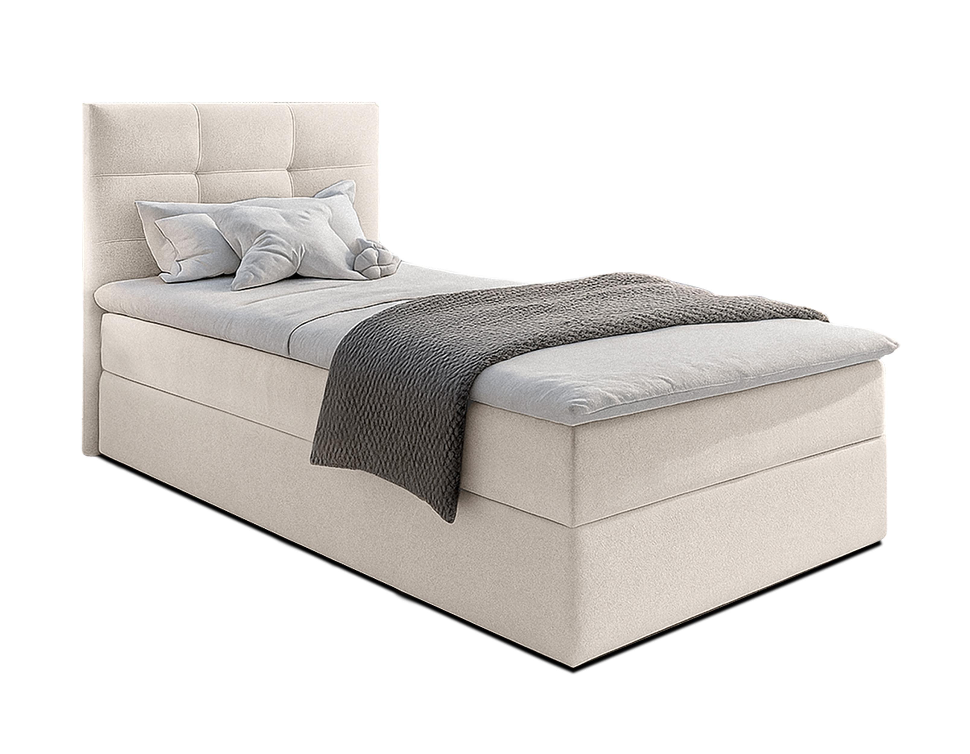BOXBETT GECETENI 100x200 cm mit Bettkasten und Matratze - Beige + TOPPER - Beige/Schwarz, Holz/Holzwerkstoff (100/200cm) - AX Living