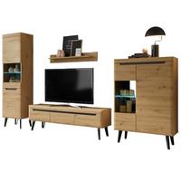 WOHNWAND 4-teilig Set Eiche Artisan, schwarz 343 x 197 cm, Wohnkombination skandinavisch - Eichefarben, Glas/Holz (343/197/40cm) - Furn.Design