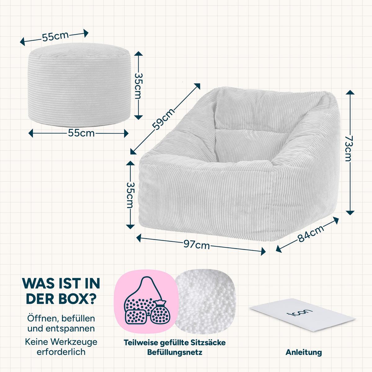 SITZSACK Sessel Natalia mit Sitzpouf - Pink, Textil (97/73/84cm) - icon