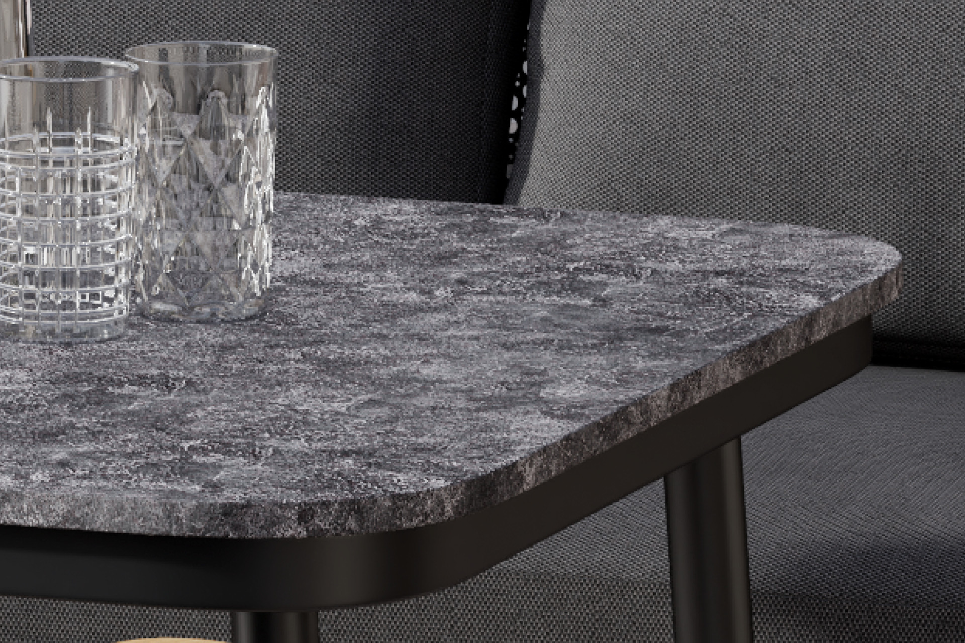 Dining-Loungeset Tisch Schwarz Dunkelgrau Aluminium pulverbeschichtet Tischplatte Marmoroptik Polywood matt