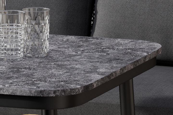 Dining-Loungeset Tisch Schwarz Dunkelgrau Aluminium pulverbeschichtet Tischplatte Marmoroptik Polywood matt