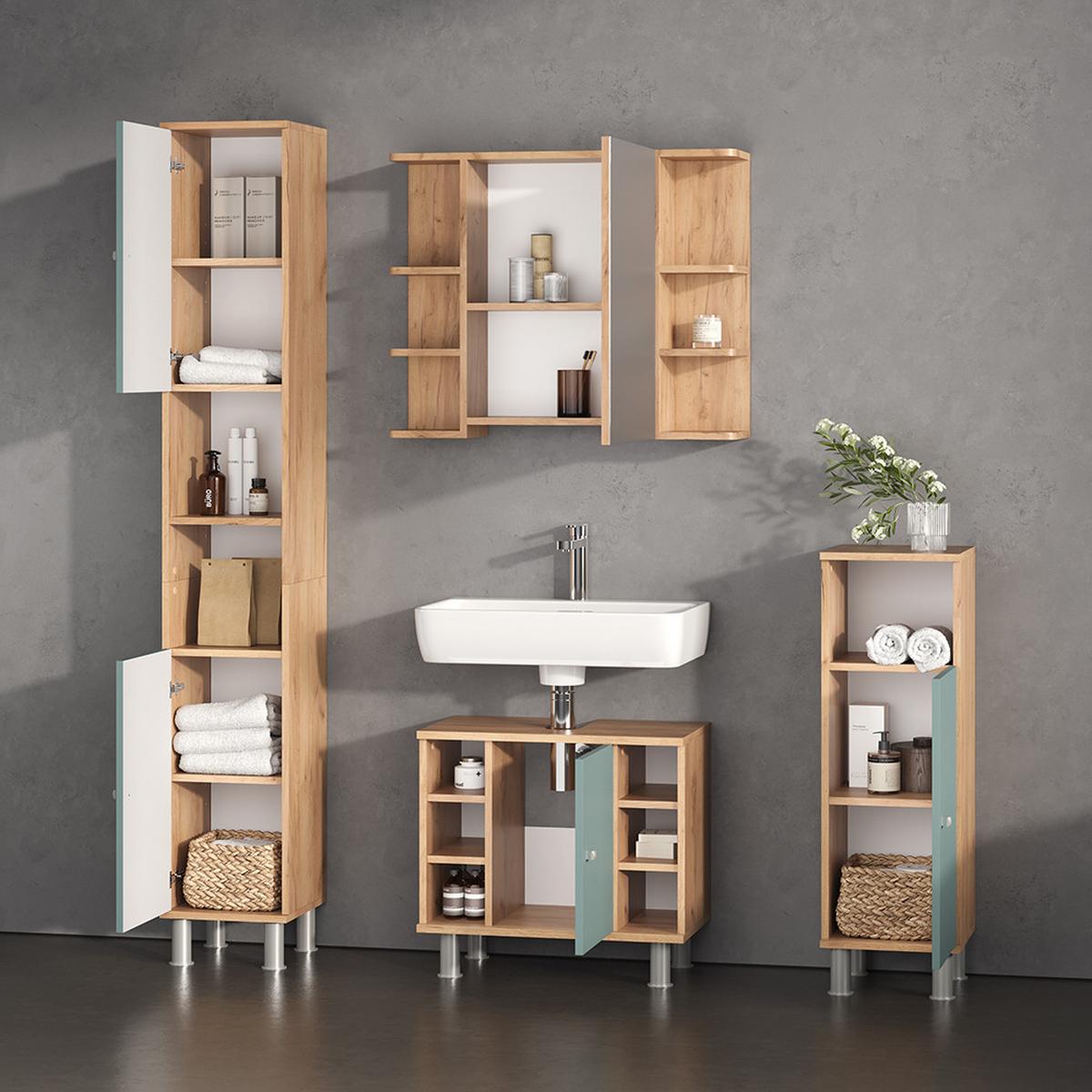 BADMÖBEL-SET Fucino Grün 4 Teile - Grün, Holzwerkstoff (60/54/32cm) - Livinity®