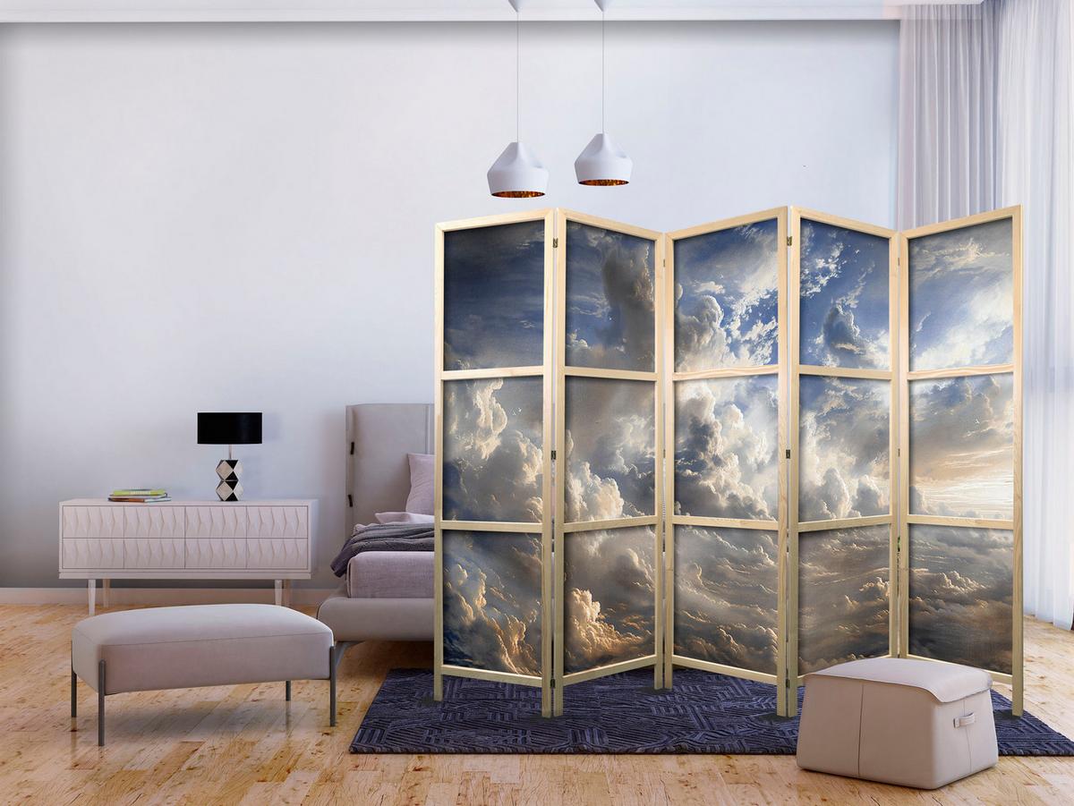 PARAVENT Japanischer 5-tlg 225x172 cm Wolken 3D Effekt - Blau, Holz/Textil (225/172/3cm) - Muralo
