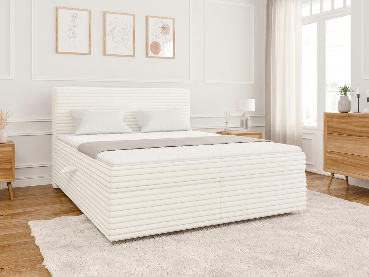 BOXBETT Roma 160/200 cm Hellbeige Plüschcord - Beige/Schwarz, Holz/Kunststoff (160/200cm) - S-Style