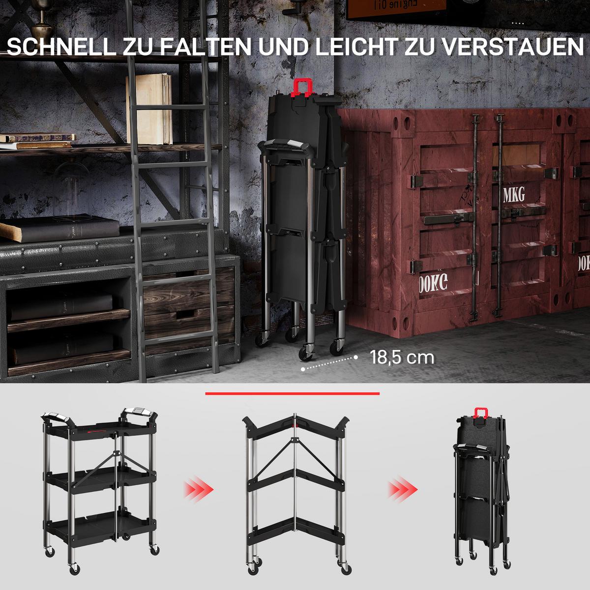 WERKSTATTWAGEN Kunststoff Legierter Stahl Schwarz - Schwarz, Metall (37/84/64cm) - HOMCOM