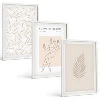 BILDER SET 3er Set - 40x60 cm Weißer Rahmen - Minimalistische botanische Motive - Weiß, Kunststoff (40/60cm) - TULUP