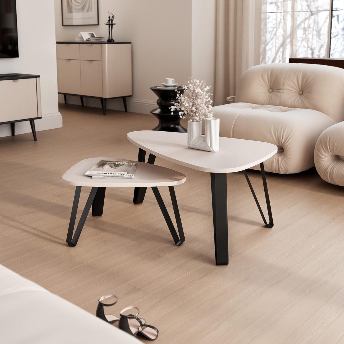 SATZTISCH NOA Stahlgestell, Freiform, Schwarz / Kaschmir - Kaschmir/Schwarz, Holzwerkstoff/Metall (94/60/42cm) - Idohome