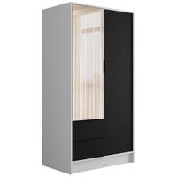 KLEIDERSCHRANK mit Spiegel und Flügeltüren KOLIN 100x200cm Weiß / Schwarz - Schwarz/Weiß, Holzwerkstoff (102/200/51cm) - ALTDECOR