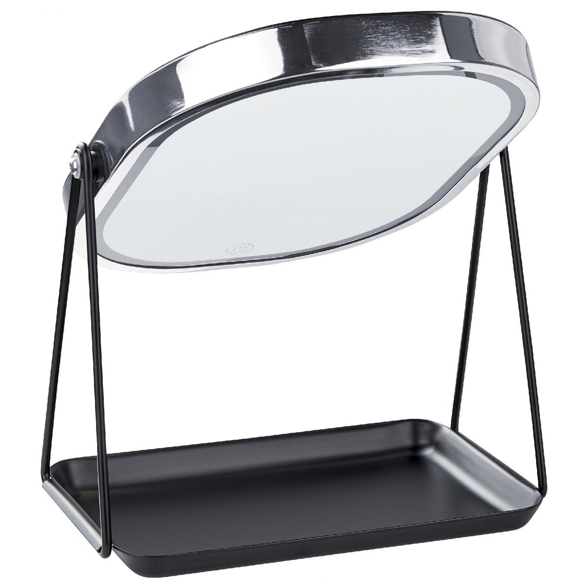 KOSMETIKSPIEGEL silber mit LED-Beleuchtung 20/22 cm Dordogne - Silberfarben/Schwarz, Metall (13/32/24cm) - Beliani