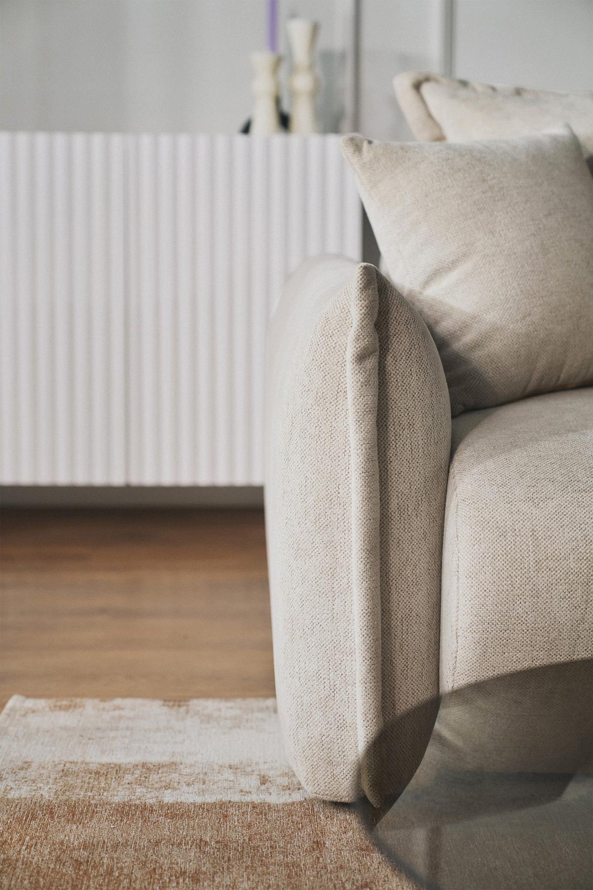 ECKSOFA Cushi Hellbeige-Chenille - Ecru/Schwarz, Kunststoff/Textil (183/252cm) - Selsey