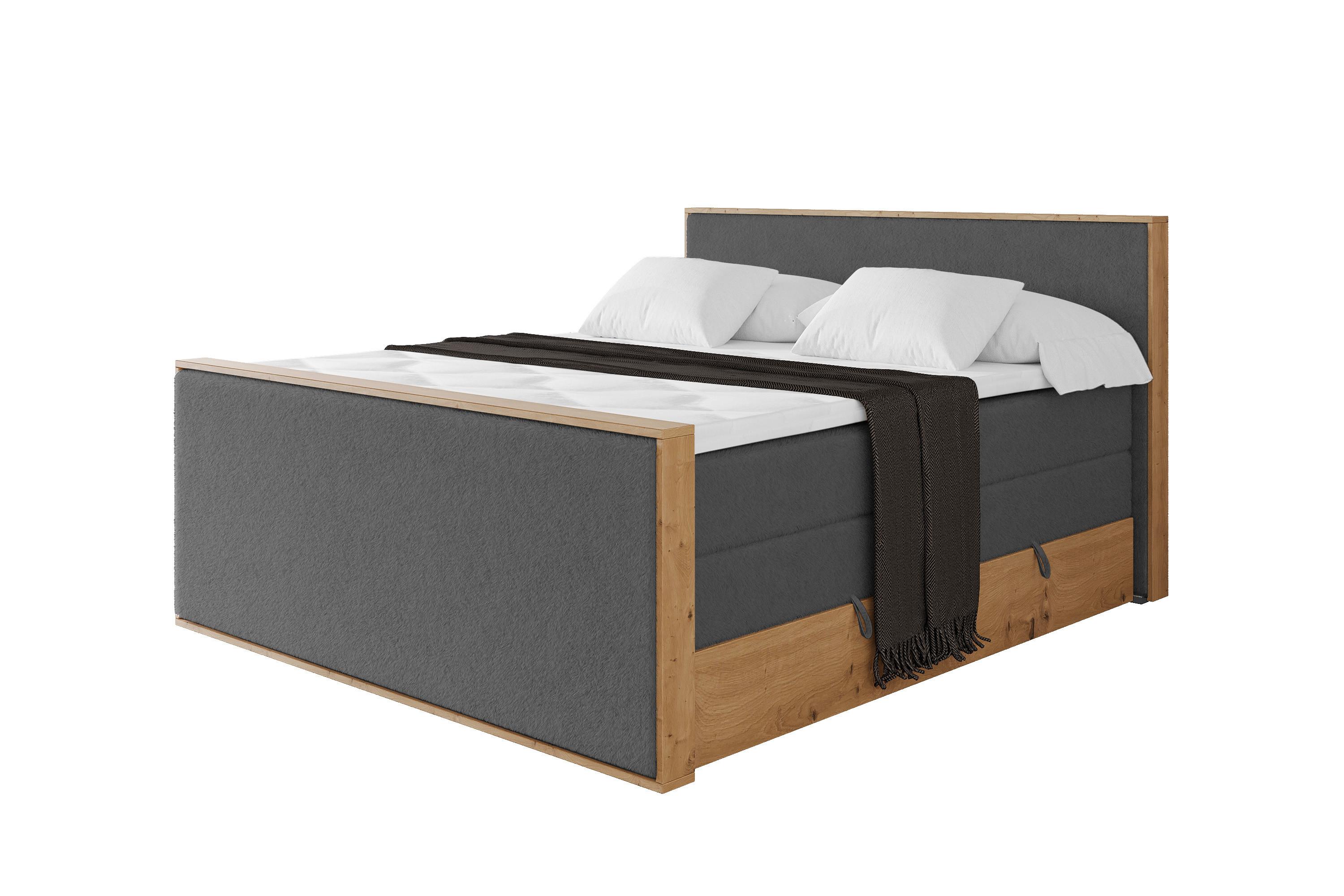 BOXSPRINGBETT LOLLI9 -Z-KING 160x200 - H3/H4 Dunkelgrau - Graphitfarben, Holzwerkstoff (160/200cm) - ALTDECOR
