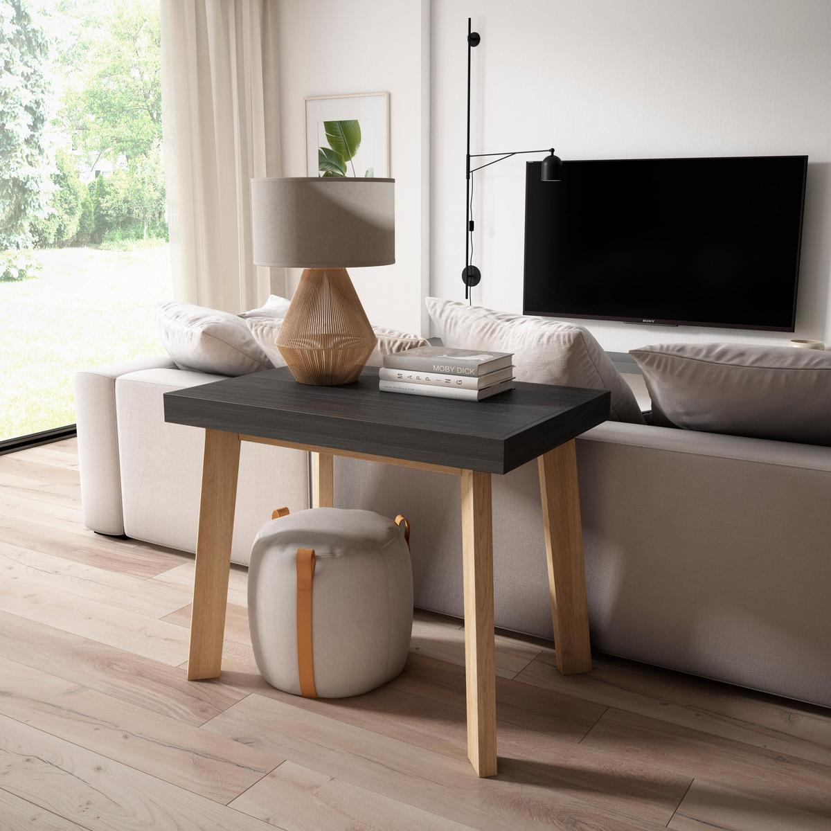 KONSOLENTISCH ausziehbar 58 bis 140cm, für 6 Gäste, schwarz, 90/58/73cm - Schwarz, Holzwerkstoff (90/140/73cm) - Skraut Home