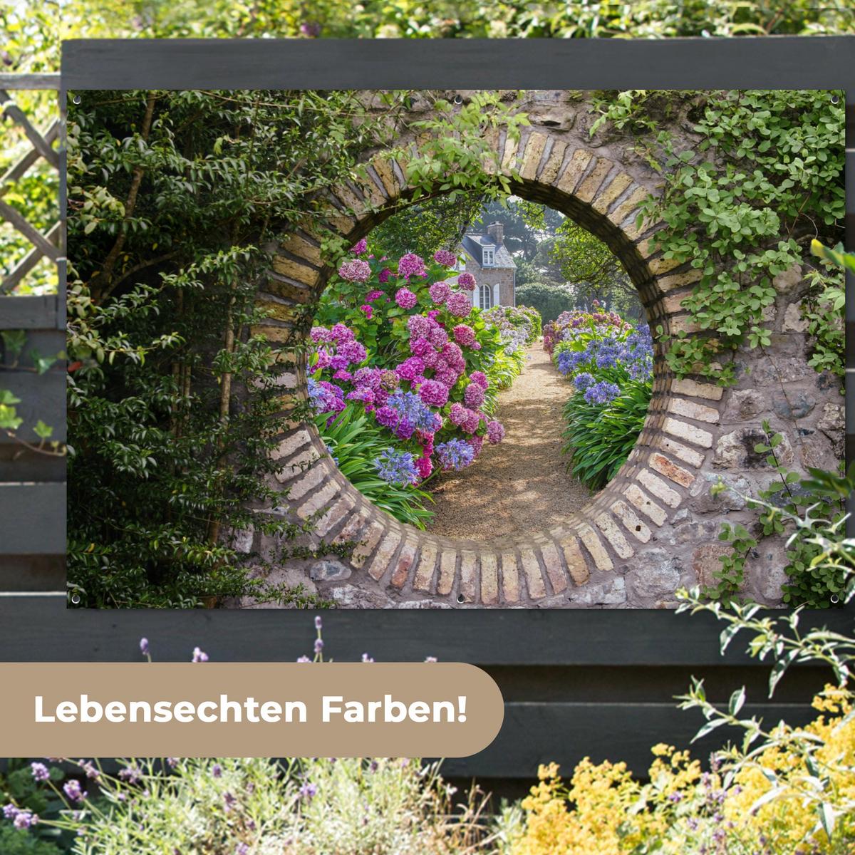 GARTENPOSTER Transparent - Blumen - Hortensie - Sommer Poster für draußen 180x120 cm - Graubraun, Kunststoff (180/120/0.2cm) - OnlyWow