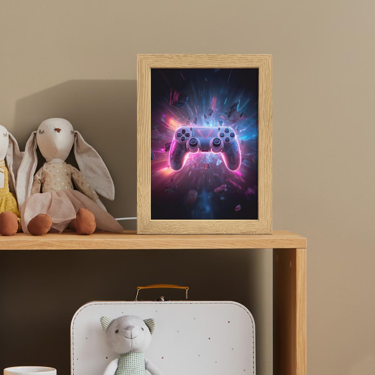 NACHTTISCHLAMPE Controller - Neon - Explosion - Abstrakt 15x20 cm - Violett, Holzwerkstoff (8/15/20cm) - OnlyWow