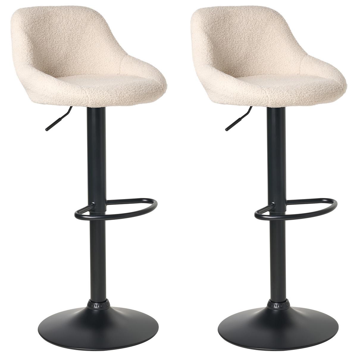 BARHOCKER 2er-Set Bouclé drehbar Hellbeige Medulin - Beige/Schwarz, Textil (47/83/39cm) - Beliani