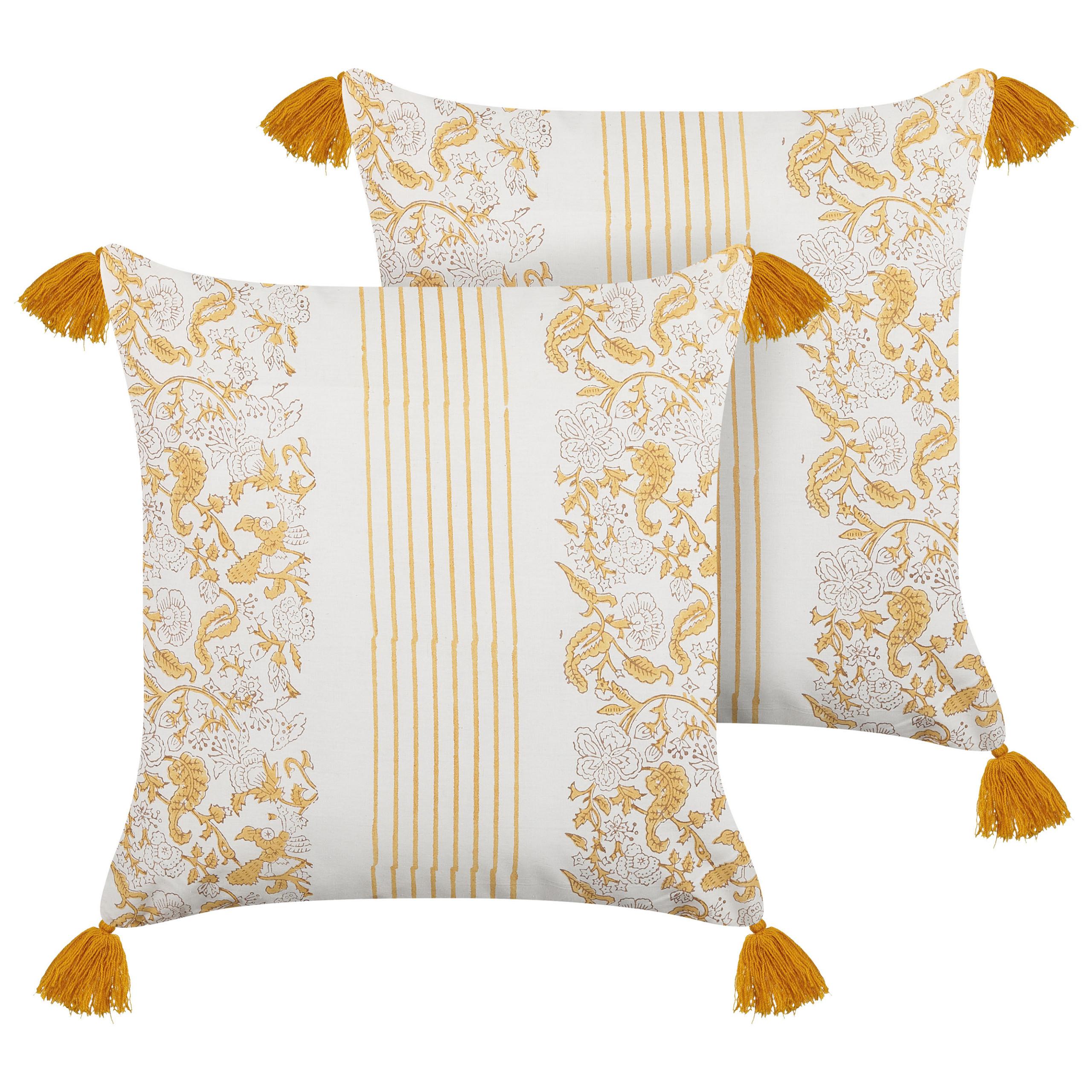 DEKOKISSEN 2er-Set Senfgelb 45/45 cm Biloba - Dunkelgelb, Naturmaterialien/Textil (45/45cm) - Beliani