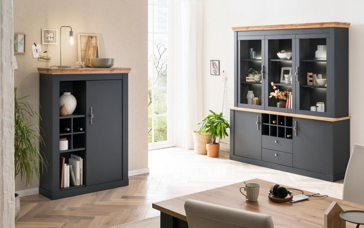 ESSTISCH grau, Eiche Wotan, Landhaus 160 cm, Küchentisch für bis zu 6 Personen - Eiche Wotan/Grau, Holzwerkstoff/Kunststoff (160/90/76cm) - Furn.Design