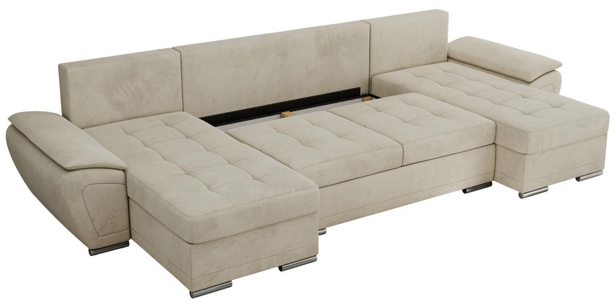 WOHNLANDSCHAFT UMBRIA U Beige Velvet - Beige/Grau, Textil/Metall (336/85/157cm) - MKS