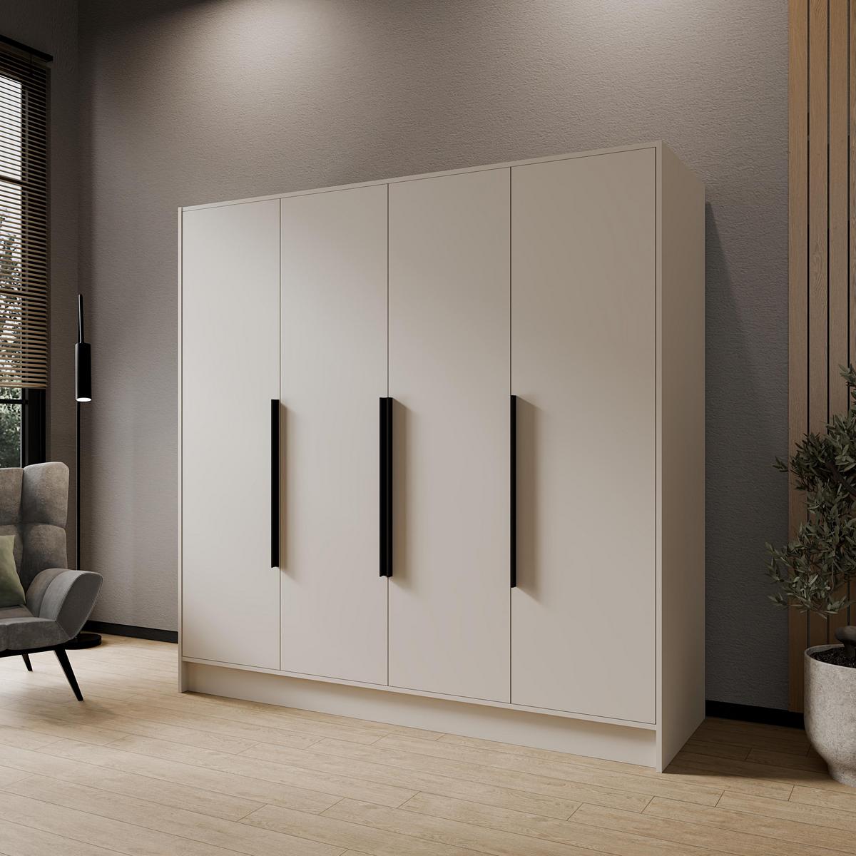 DREHTÜRENSCHRANK BERON 200/200/51 cm Modern Kleiderschrank 4-türig Kaschmir - Kaschmir, Holzwerkstoff (200/200/51cm) - MASSENO