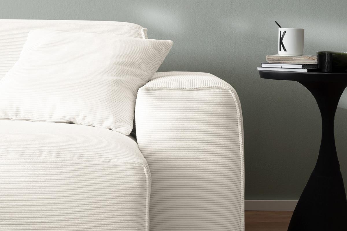 SOFA RANI Weiß Cord - Schwarz/Weiß, Kunststoff/Textil (256/71/101cm) - KAWOLA