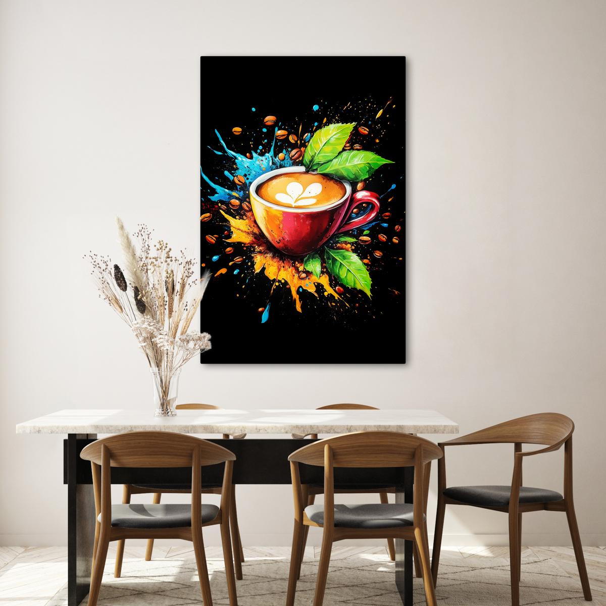 LEINWANDBILD Kaffee - Graffiti - Trinken - Abstrakt Deko XXL 80x120 cm - Mokka, Textil (80/120cm) - MuchoWow