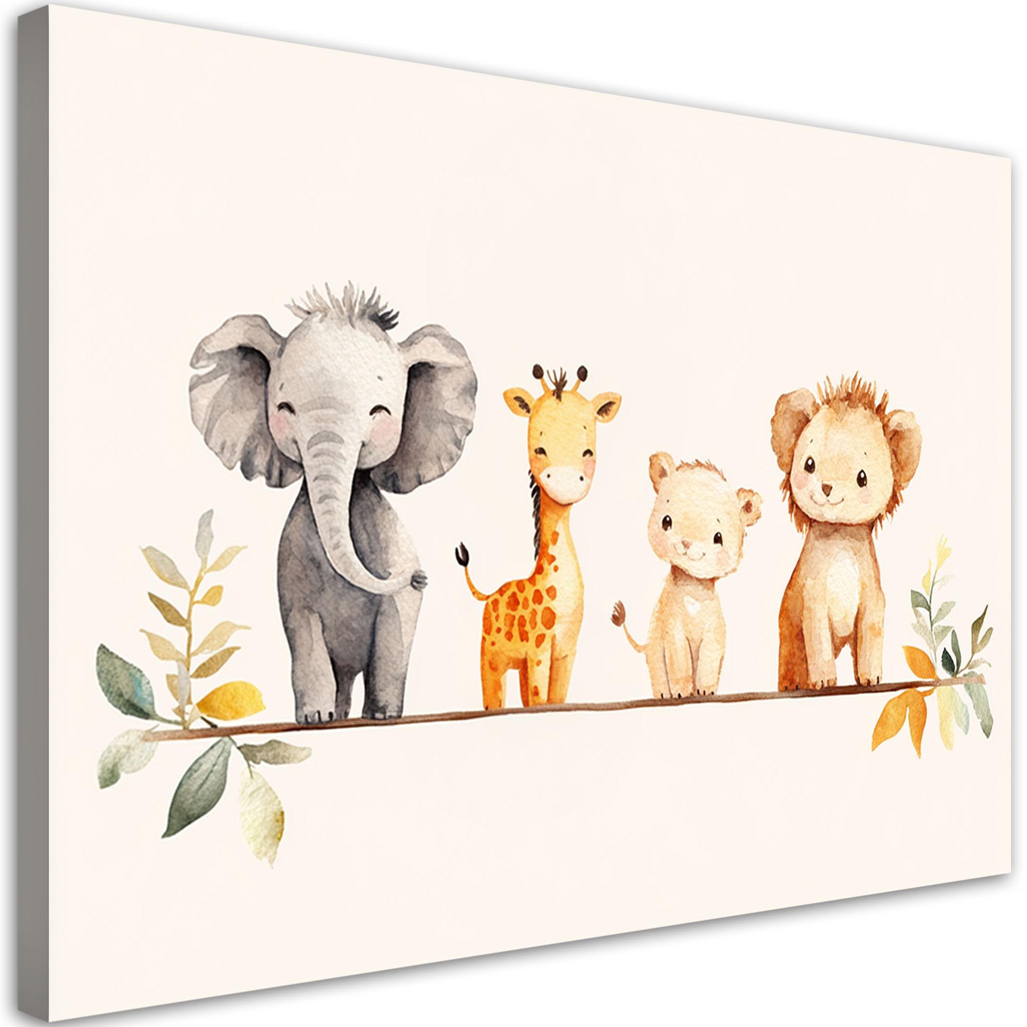 WANDBILD für kinderzimmer afrikanische bunte tiere in beige - Beige, Textil (90/60cm) - Feeby