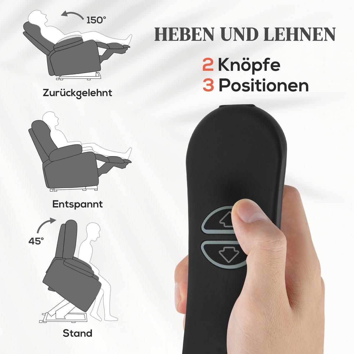 FERNSEHSESSEL mit Aufstehhilfe, Relaxsessel mit Liege-, Massagefunktion, Grau - Grau, Textil (104/100/93cm) - HOMCOM
