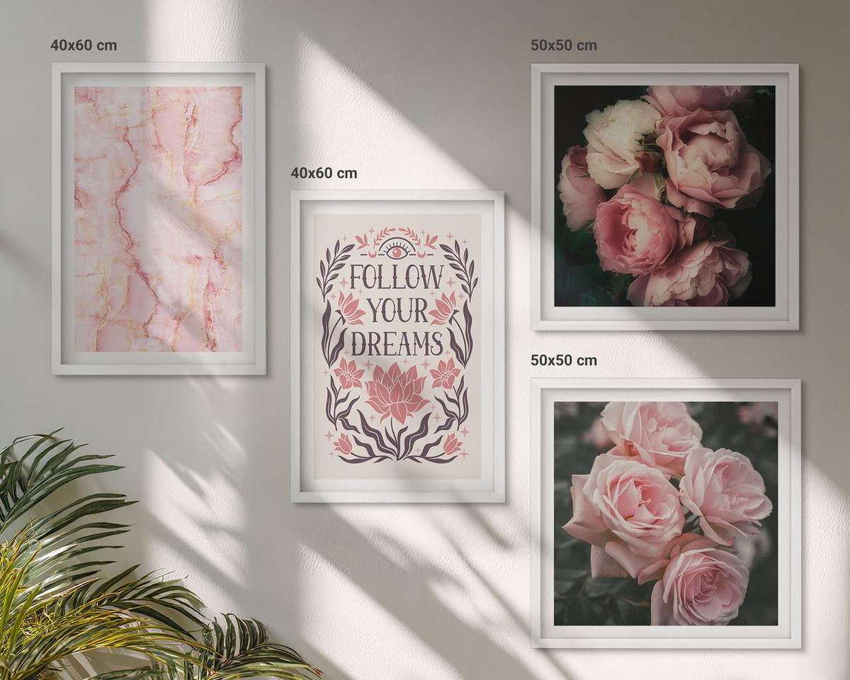 BILDER SET 4er Set - 50x50 cm & 40x60 cm Weißer Rahmen - Vintage-Rosen-Marmorträume - Weiß, Kunststoff (50/50cm) - TULUP