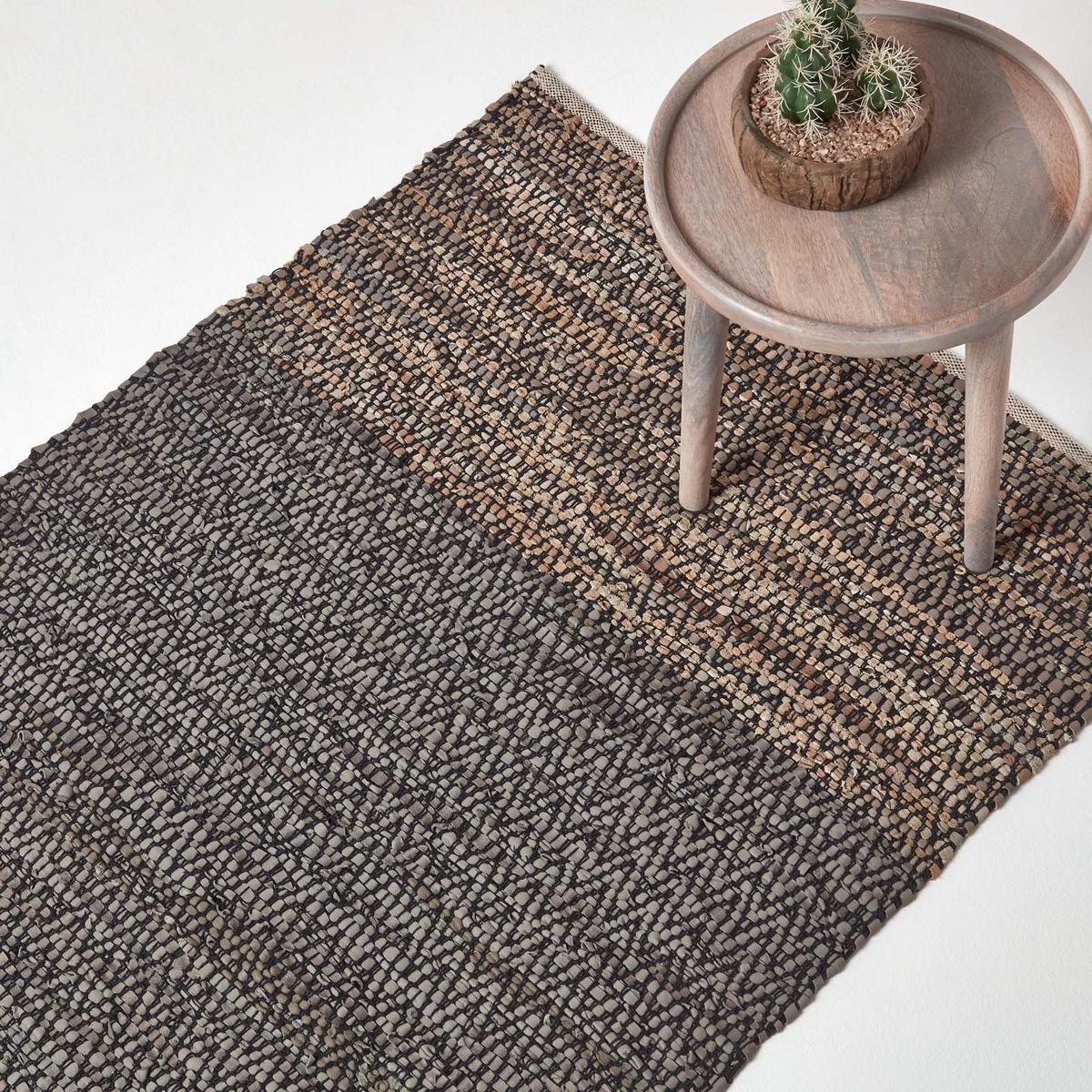 LEDERTEPPICH mit Webmuster 120/180 cm - Grau, Leder (120/180cm) - Homescapes