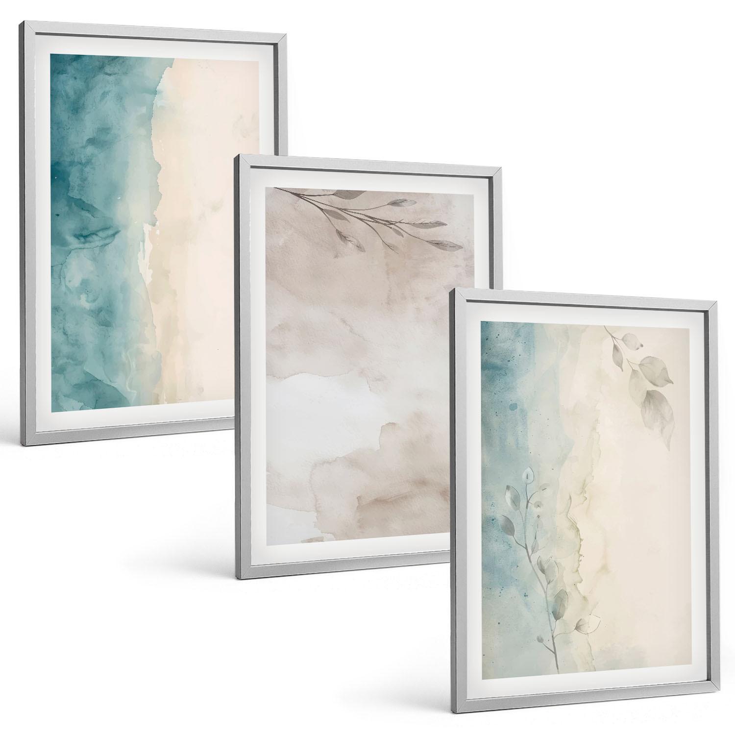 BILDER SET 3er Set - 40x60 cm Silberner Rahmen - Feine Aquarelltexturen - Silberfarben, Kunststoff (40/60cm) - TULUP
