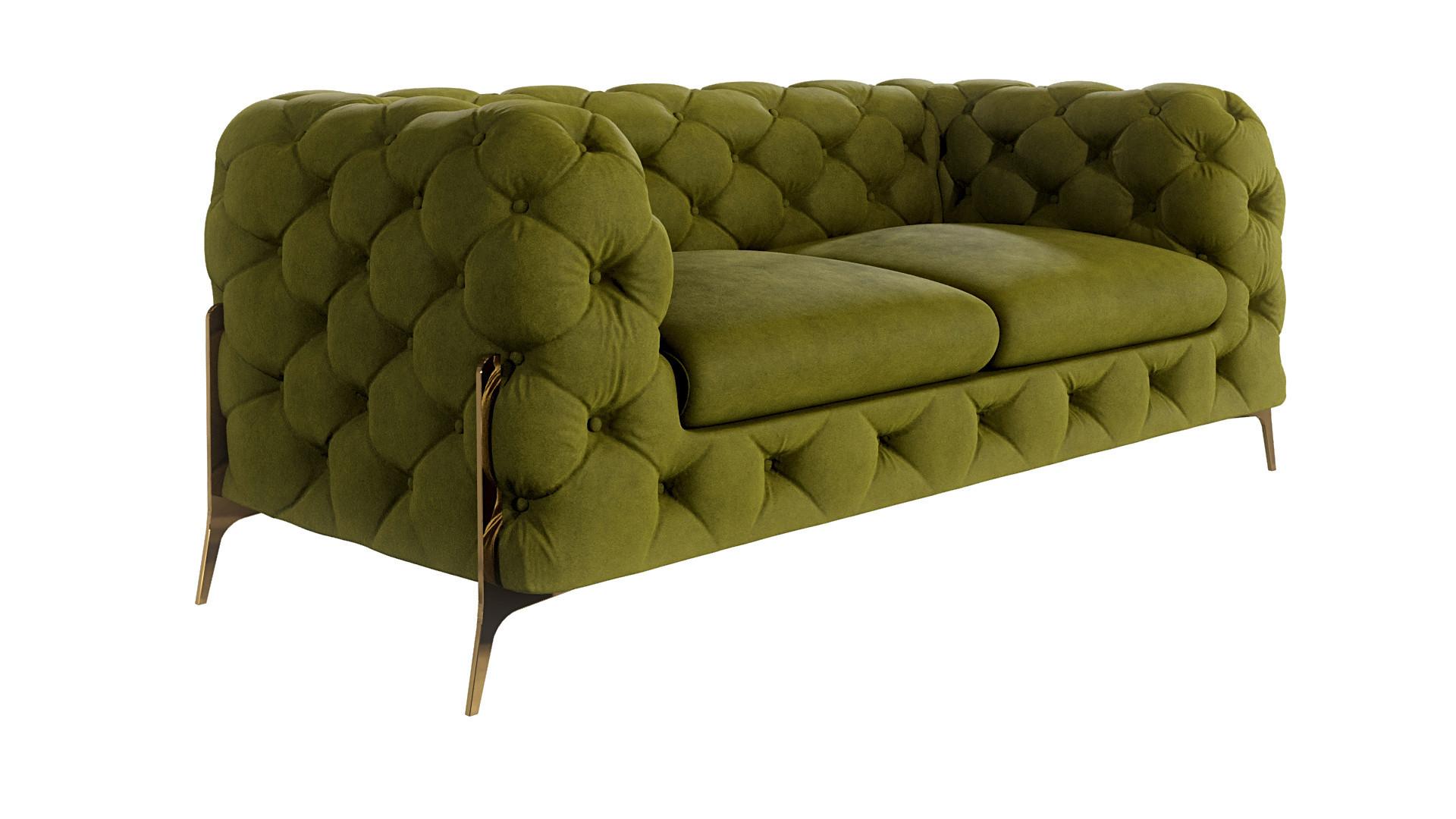 CHESTERFIELD-SOFA 2-sitzer Lexi Olive Samt - Goldfarben/Olivgrün, Holz/Textil (185/75/100cm) - S-Style Möbel