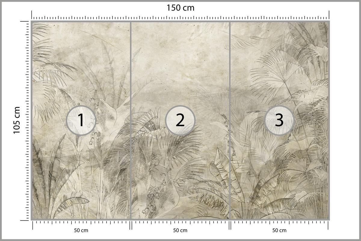 FOTOTAPETE für Schlafzimmer Vintage Botanische Blätter Tropisch 150x105 - Beige/Braun, Papier (150/105cm) - Muralo