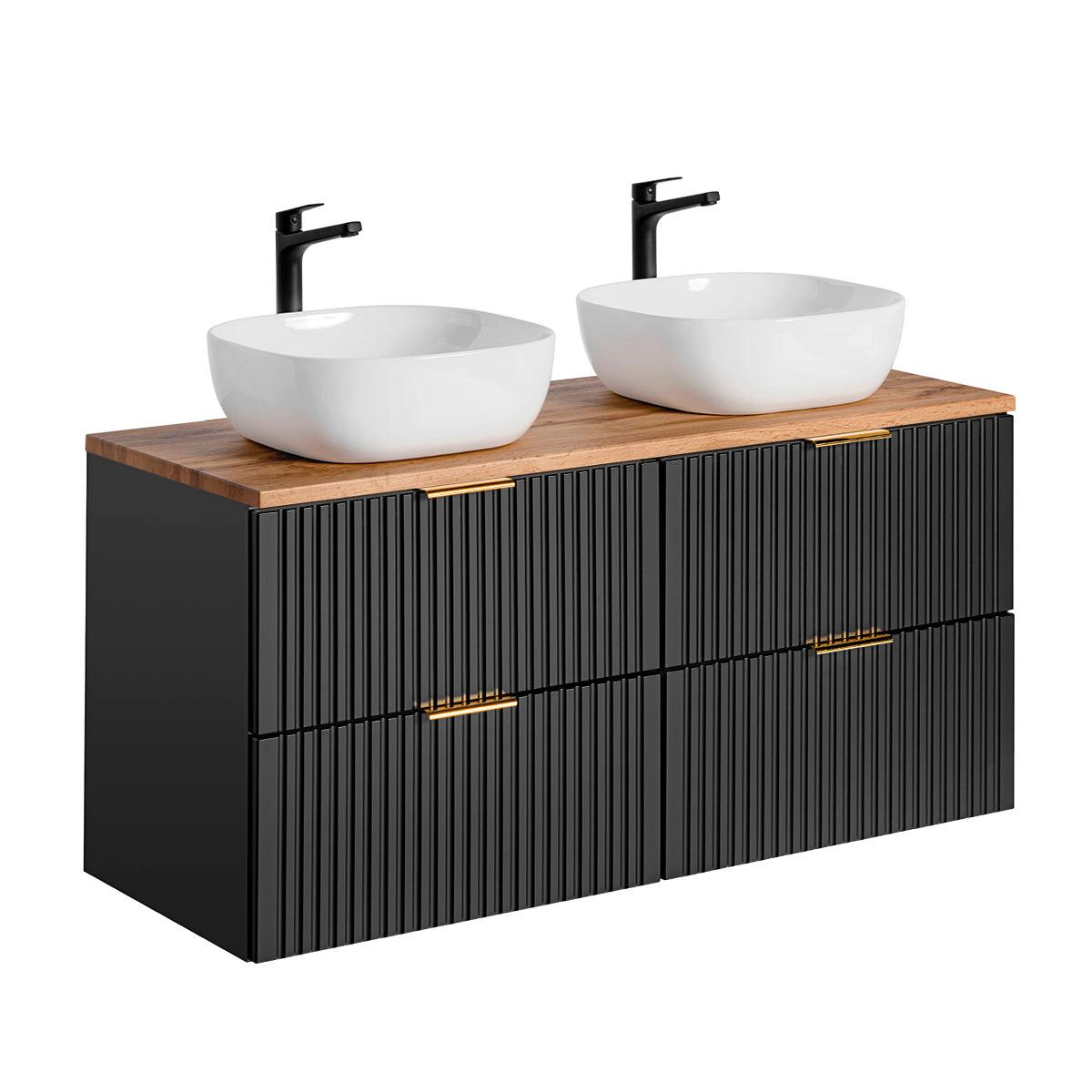 BADMÖBEL 120.8cm Adriel 2er-Set Schwarz und Holz - Schwarz, Holzwerkstoff (120.8/59/46cm) - Petits-meubles