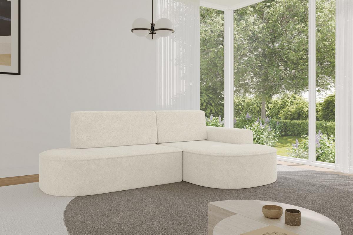 ECKSOFA mit Schlaffunktion und Bettkasten Ottomane Rechts MARI-L1-S - 283x167x73 cm Creme Tissu - Creme/Schwarz, Holzwerkstoff/Kunststoff (167/283cm) - ALTDECOR