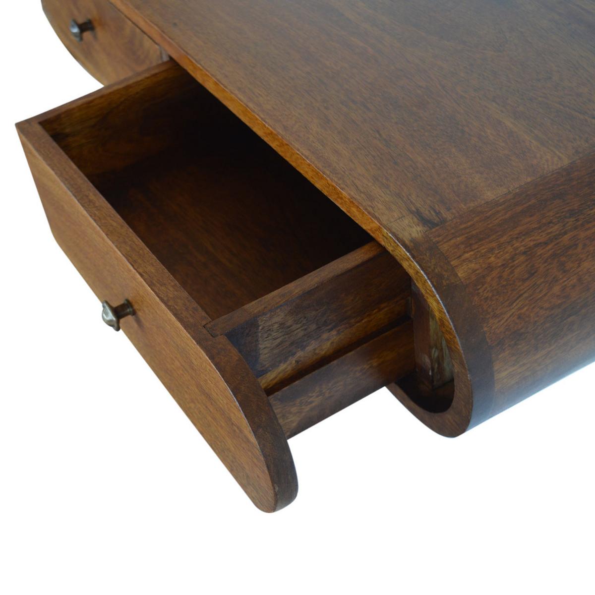SCHWEBENDE KONZOLE im Kastanienholz-Finish,2 Schubladen, Braun - Messingfarben/Braun, Holz/Metall (80/15/32cm) - Artisan Furniture