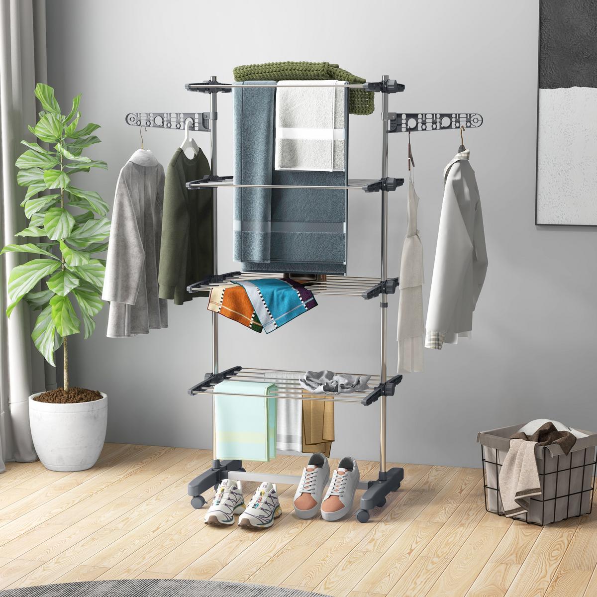 WÄSCHESTÄNDER Edelstahl ABS Grau - Weiß/Grau, Kunststoff/Metall (55/172/142cm) - HOMCOM