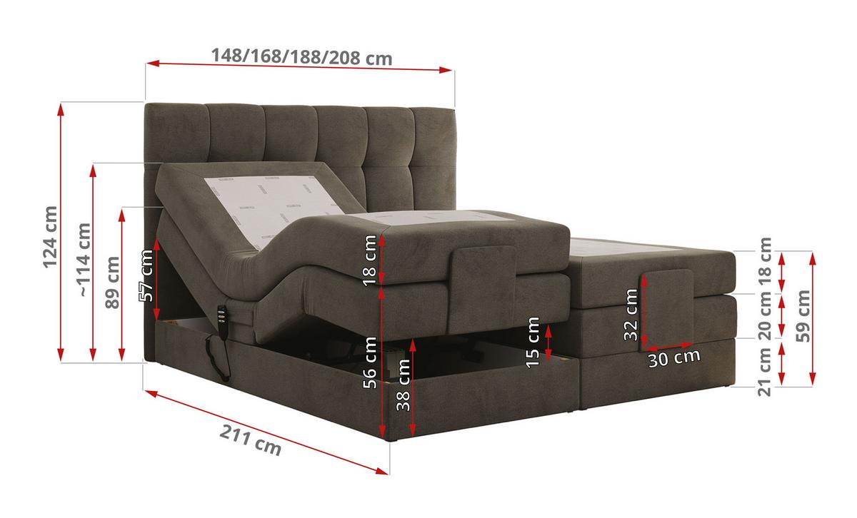 BOXBETT VITTORIA 200/200 - Dunkelgrau Velvet - H3 - Dunkelgrau, Holz/Textil (200/200cm) - MKS