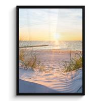 POSTER MIT RAHMEN Strand - Sonne - Düne - Gras - Sand - Horizont Posterleiste 60x80 cm - Hellblau, Papier (60/80cm) - MuchoWow