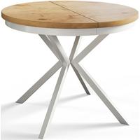 RUNDER Esszimmertisch BERGO, ausziehbarer Tisch Durchmesser: 120 cm/200 cm, Wohnzimmertisch Farbe: Hellbraun, mit Metallbeinen in Farbe Weiß - Beige/Weiß, Holzwerkstoff (120/120/76cm) - Alpi-Möbel