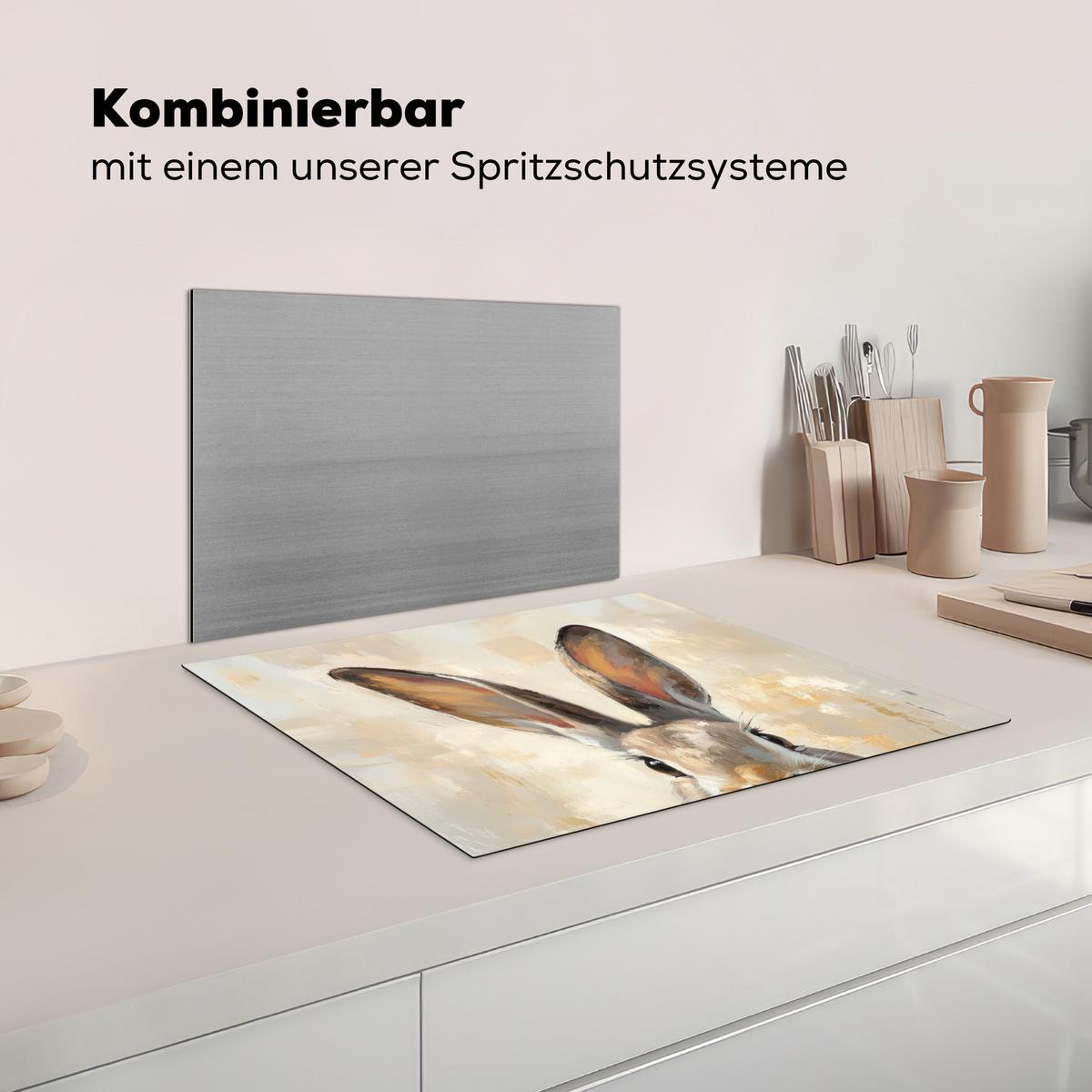 HERDABDECKPLATTE Hase - Ohren - Braun Herdabdeckung Induktionsfeld 65x52 cm - Beige, Kunststoff (65/52/0.2cm) - MuchoWow
