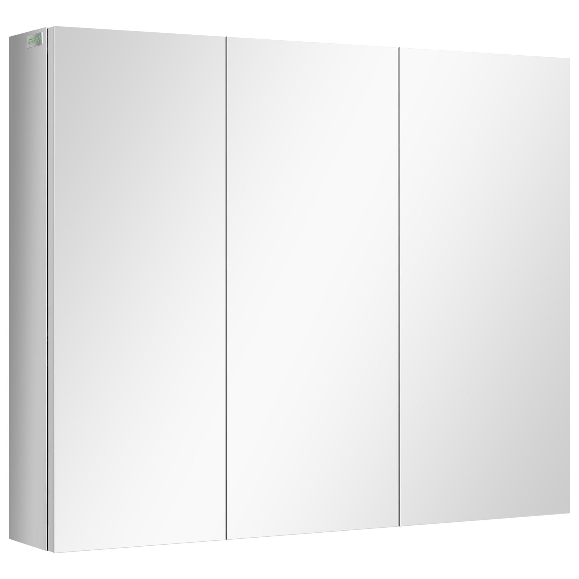 SPIEGELSCHRANK mit 5 Ablagen, 3 Glastüren, Edelstahl, 70 x 12 x 55 cm, Silber - Silberfarben, Glas (70/55/12cm) - Kleankin