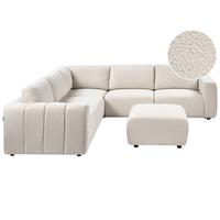 ECKSOFA Modul 5-Sitzer mit Ottomane Bouclé Cremeweiß rechtsseitig Kivvik - Creme, Textil (287/100cm) - Beliani