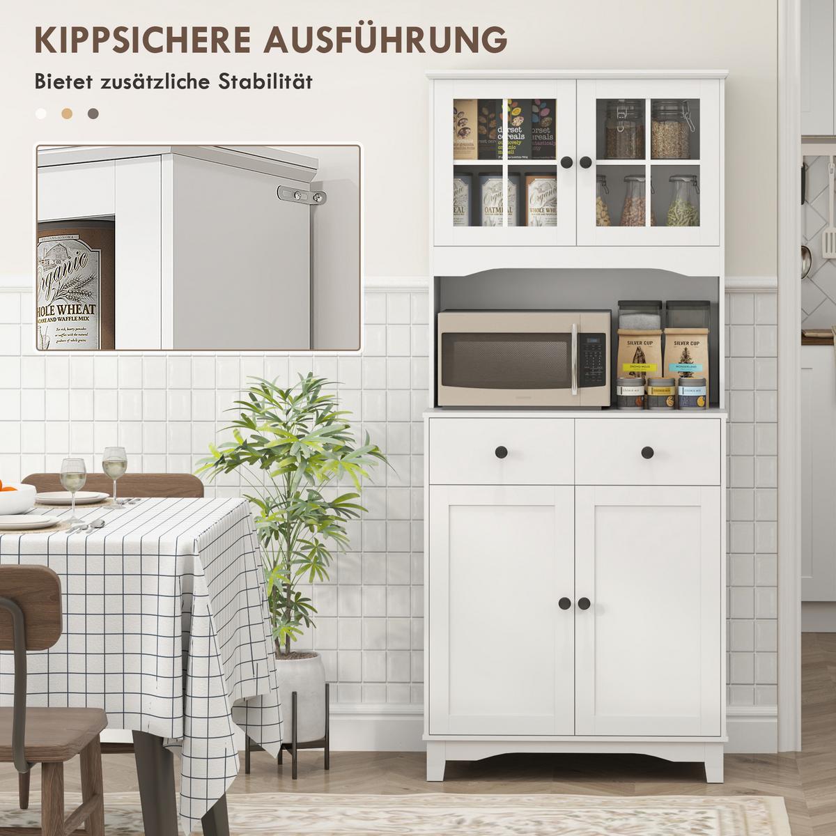 KÜCHENSCHRANK Hochschrank mit Mikrowellenregal, 2 Schränken für Wohnzimmer - Schwarz/Weiß, Holzwerkstoff/Kunststoff (40/172/74.5cm) - HOMCOM