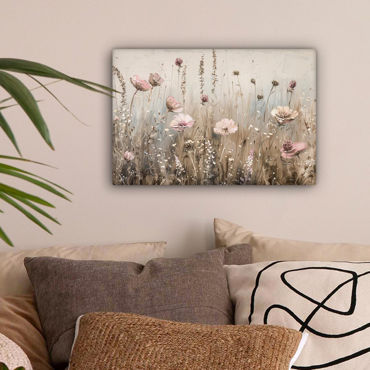 LEINWANDBILD Blumen - Rosa - Modern - Beige Deko Schlafzimmer 30x20 cm - Beige, Textil (30/20cm) - MuchoWow