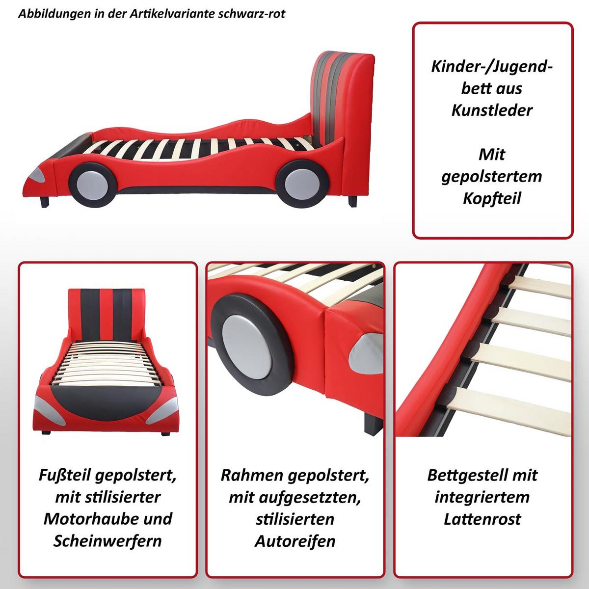 BETT AUTO Schwarz, Rot - Rot/Schwarz, Holz (114/103/237cm) - MCW